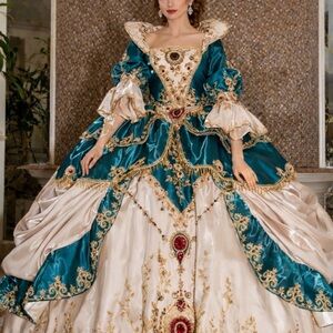 Elegant Teal and Cream Women's Dress